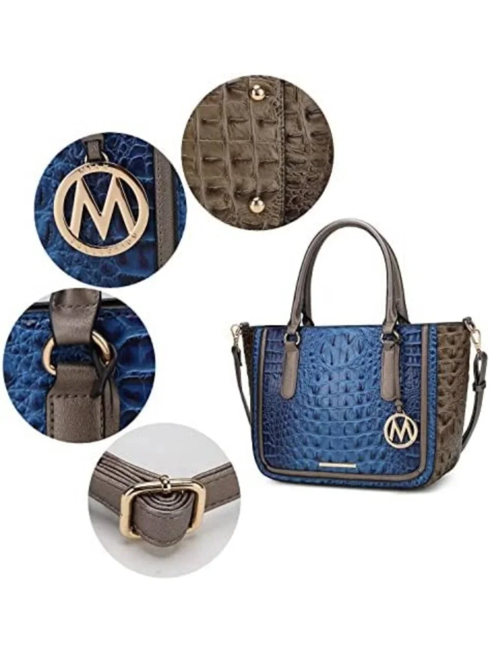 Stylish Crocodile Embossed Vegan Leather Satchel Bag & Crossbody Tote Handbag